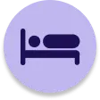 Person sleeping in bed icon on light purple circle background