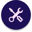Tools icon on dark purple circle background